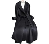 wkd-thvb Cappotto lungo in cashmere da donna con cintura, in lana, soprabito con cintura, giacca da esterno, taglia più, Nero , M