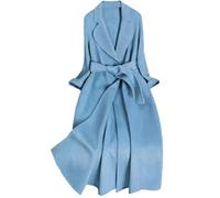 wkd-thvb Cappotto lungo in cashmere da donna con cintura, in lana, soprabito con cintura, giacca da esterno, taglia più, Blu, M