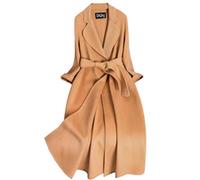 wkd-thvb Cappotto lungo in cashmere da donna con cintura, in lana, soprabito con cintura, giacca da esterno, taglia più, Cammello, L