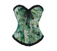 WKEZEAN Corsetti vittoriani con balze, bustier, top sexy, stampa a olio verde, corsetto, lingerie, vintage, gotico(2XL)