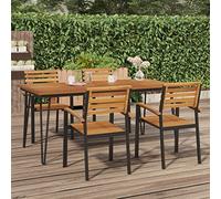 WKIEQACO Tavolo da giardino con gambe a forcina, 180 x 90 x 75 cm, in legno massello di acacia, tavoli da esterno