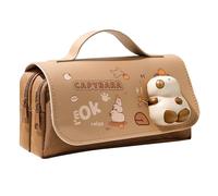 Wkldjf Astuccio portapenne grande con maniglia, astuccio ad alta capacità, portapenne con cerniera, astuccio da viaggio per trucchi, Marrone, 8.58x4.29in