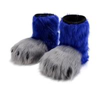 Wkldjf Calzature realistiche per cosplayer e attori di scena, comode pellicce finte per piedi di animali, Blu, Taglia unica