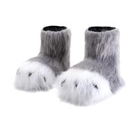 Wkldjf Calzature realistiche per cosplayer e attori di scena, comode pellicce finte per piedi di animali, grigio, Taglia unica