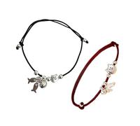 Wkldjf Coppia di braccialetti dell'amicizia con gatti giocosi e pesci, morbidi intrecciati con fili neri rossi, fatti a mano, minimalista, da indossare tutti i giorni, Misura unica, come descritto
