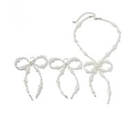 Wkldjf Set di gioielli con collana e orecchini dal design unico con perle accentate con fiocco versatile per abiti casual eventi formali perle moderne bowknot gioielli set regalo