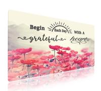 Wknoon Tappetino per mouse da gioco grande, 80 x 40 cm, con scritta "Begin Every Day with A Grateful Heart Inspirational Citation" Pink Lotus Flowers Painting, motivazionale floreale XXL tappetino da