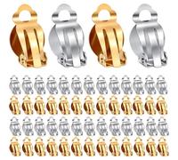 WKRTDY 50 pcs Clip per Orecchini, Vassoio Rotondo, Componenti del Cerchio per l'Orecchio, Rotonde Piattine con Componenti di Impostazione Vuoti per Creare Bijoux Senza Forare il Gioiello