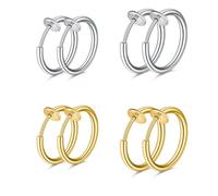 WKRTDY Set di 4 paia orecchini finti senza buco in acciaio inossidabile per uomo, donna e bambina, Orecchini clip, cerchio, anello ear cuff, per creare un look moderno e senza piercing, Oro e Argento