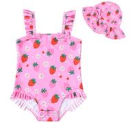 WKTRSM Costume da Bagno per Bambine: Costume Intero con Cappellino da Sole, Grazioso Costume da Spiaggia Ad Asciugatura Rapida per Bambine dai 3 Ai 36 Mesi