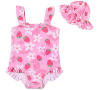 WKTRSM Costume da Bagno per Bambine: Costume Intero con Cappellino da Sole, Grazioso Costume da Spiaggia Ad Asciugatura Rapida per Bambine dai 3 Ai 36 Mesi