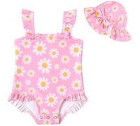 WKTRSM Costume da Bagno per Bambine: Costume Intero con Cappellino da Sole, Grazioso Costume da Spiaggia Ad Asciugatura Rapida per Bambine dai 3 Ai 36 Mesi
