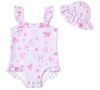 WKTRSM Costume da Bagno per Bambine: Costume Intero con Cappellino da Sole, Grazioso Costume da Spiaggia Ad Asciugatura Rapida per Bambine dai 3 Ai 36 Mesi