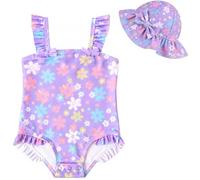 WKTRSM Costume da Bagno per Bambine: Costume Intero con Cappellino da Sole, Grazioso Costume da Spiaggia Ad Asciugatura Rapida per Bambine dai 3 Ai 36 Mesi