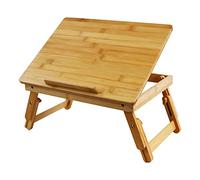 WKWKER Bambù Scrivania Per Laptop Con Gambe Pieghevoli Tavolo Da Lavoro Con Superficie Inclinabile Vassoio Da Letto Regolabile Per Laptop Per TV Divano Studio Computer Ipad Libro (Naturale)