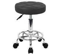 WKWKER PU Leather Round Rolling Stool Sgabello girevole Regolazione altezza Home Office Sgabello Drafting Lab Cucina Massaggio Sgabelli con ruote Sedia da ufficio (grigio)