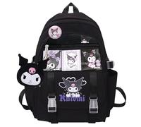 WKxinxuan Kuromi Cartable Zaino, Zaino Kawaii con Portachiavi, Borsa Kuromi 42 cm, Borsa My Melody Sport, Zainos Kuromis per Giovani Outdoor, Zaini da Viaggio