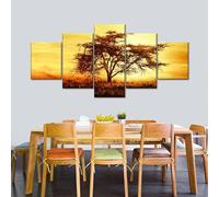 WKXTECZT Quadri Moderni Soggiorno 5 Pezzi Albero africano al tramonto Quadro Su Tela 5 Pezzi Di Arte Della Parete Con Cornice Ufficio Cucina Bagni Camera Da Letto Decor