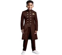 WKZSXXMJ Abiti Formali Slim Fit per Ragazzi Africani Giacca Doppiopetto e Pantaloni Set 2 Pezzi Matrimonio, Ballo Scolastico, Smoking(Brown,XL)