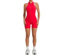WKZSXXMJ Sexy Senza Maniche con Mezza Zip Tuta Intera Elasticizzata Cuscinetti Rimovibili Scrunch Abiti Da Yoga per Palestra,Fitness,Jogging(Red,M)