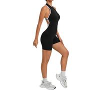 WKZSXXMJ Sexy Senza Maniche con Mezza Zip Tuta Intera Elasticizzata Cuscinetti Rimovibili Scrunch Abiti Da Yoga per Palestra,Fitness,Jogging(Schwarz,S)
