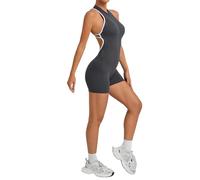 WKZSXXMJ Sexy Senza Maniche con Mezza Zip Tuta Intera Elasticizzata Cuscinetti Rimovibili Scrunch Abiti Da Yoga per Palestra,Fitness,Jogging(Grau,L)