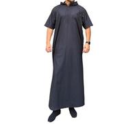 WKZSXXMJ Thobe da Uomo Accappatoio con Cappuccio e Maniche Corte Abbottonate Abito Lungo Casual Stile Caftano Caftano Mediorientale Saudita(L)
