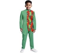 WKZSXXMJ Trajes Formales para Niños Trajes Africanos Dashiki Conjunto de Chaqueta y Pantalones con Estampado Irregular y Solapa Sencilla Traje Ankara para Bodas(Grün,S)