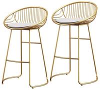 WLABCD Bar Sgabello,Set Di 2,Oro Ferro Cavo Schienale Sedia/Pu Pelle Imbottiti Alto Sgabello per Vita Camera | Cenare Camera | Contatore | Bar | Balcone Sgabello Metallo/bianca