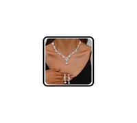 Wlahm Set di gioielli da donna con strass scintillanti, incantevoli orecchini pendenti floreali per matrimonio, collana lucida per sposa, damigella d'onore, ballo di fine anno, idea regalo, Large