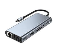 Wlauqueta 1 Pezzo USB C Hub 11 in 1USB C HUB Docking Station con 4K Compatibile, VGA, Porta USB 3.0, Tipo C PD, Ethernet RJ45
