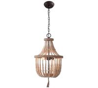 WLBHWL Lampadario Rustico In Legno Con Perline, 2 Luci, Stile Retrò Vintage Antico Rustico Boho, Lampada A Sospensione Piccola Da 30 Cm Per Ingresso, Soggiorno, Camera Da Letto, Cucina
