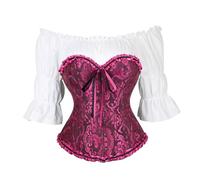 WLFFW Bustino Corsetto Donna Elegante Corpetto Casual con Camicia Gotica (EU(46-48) 5XL, Nero Rosa)