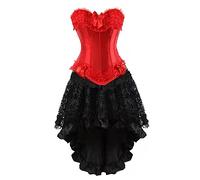 WLFFW Bustino Corsetto Eleganti e Gonna Tutu Corpetto Donna Pizzo (EU(38-40) XL, Rosso)