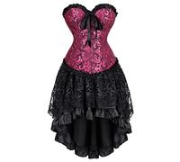 WLFFW Bustino Corsetto Floreale e Gonna Tutu Corpetto Donna Gotico (EU(48-50) 6XL, Nero Rosa)