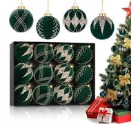 WLH Alexanders 12 Palline di Natale in Velluto da 8 cm, Decorazioni Natalizie Rosse floccate, Decorazioni a Sfera in plastica infrangibile(Groen)