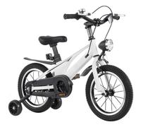 WLH Alexanders Carrelli Bici for bambini dai 3 ai 7 anni, in lega, con freni anteriori e posteriori, fari a LED e rotelle di allenamento. Macchinine(Wit,14inch)