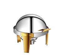 WLH Alexanders Scaldavivande Chafing Dish Buffet Set, 6 QT Stainless Steel Chafer with Full Size Pans Round Catering Warmer Server(Gold1,Full Flip Cover)