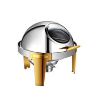 WLH Alexanders Scaldavivande Chafing Dish Buffet Set, 6 QT Stainless Steel Chafer with Full Size Pans Round Catering Warmer Server(Gold1,Visible)
