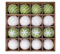 WLH Alexanders Set di 16 Palline di Natale da Appendere in Schiuma infrangibile da 80 mm, for Natale, Capodanno, Compleanno(Green White)
