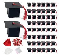 WLHFDC 50 Pezzi Scatole Bomboniere Laurea Fai da Te,Scatoline Portaconfetti Laurea,Scatole di Cappello Laurea con Frangia e Coccinella,per Feste di Laurea,Gadget Laurea Decorazione Laurea,Bomboniera
