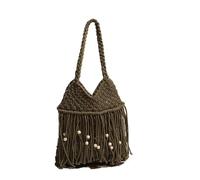 WLIHDB Borsa a tracolla estiva con frange di perline legno, filo cotone, borsa Boho in erba intrecciata colore puro cavo for borse da vacanza al mare Per Tutti I Giorni(Green)