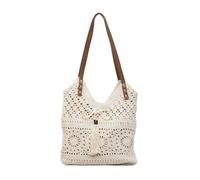 WLIHDB Borsa a tracolla in tessuto di cotone grande capacità for le donne a in rete cava da spiaggia for vacanze al mare Per Tutti I Giorni(White)