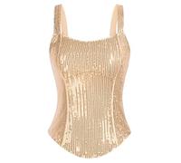 WLIHDB Canotte da Donna con Scollo Quadrato, Canotta Lucida, Paillettes Scintillanti, Cerniera per Donne(Color1,M)