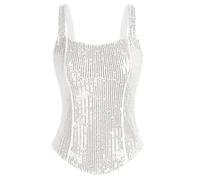 WLIHDB Canotte da Donna con Scollo Quadrato, Canotta Lucida, Paillettes Scintillanti, Cerniera per Donne(Color5,S)