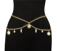 WLIHDB Catena per La Vita Catene for la Vita con Ciondolo a Forma di Stella lunare, Catene in Metallo for la Pancia, for Donne, Catene for Gioielli da Bikini Sexy per Ragazze(Gold)