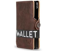 WLine Porta Carte di Credito Uomo e Donna Schermato in Pelle PU - Portafoglio Uomo Slim Rfid Compatto ed Elegante - Portatessere Uomo Tascabile (Marrone Scuro Vintage senza Zip)