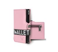 WLine Portafoglio Donna Piccolo con Portamonete Rfid Compatto ed Elegante - Porta Carte di Credito Donna e Uomo Schermato in Pelle PU - Portatessere Donna Tascabile (Rosa e Nero Saffiano, Con Zip)