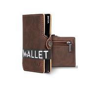 WLine Portafoglio Uomo Slim con Portamonete Rfid Compatto ed Elegante - Porta Carte di Credito Uomo e Donna Schermato in Pelle PU - Portatessere Uomo Tascabile (Marrone Scuro Vintage con Zip)