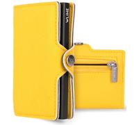 WLine Portafoglio Uomo Slim con Portamonete Rfid Compatto ed Elegante - Porta Carte di Credito Uomo e Donna Schermato in Pelle PU - Portatessere Uomo Tascabile (Giallo e Nero Saffiano, Con Zip)